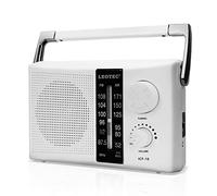 LEOTEC AM FM Radio Transistor Radio Perfect Reception with Battery or AC Powered, Good Sounds Large Speaker, Large and Sensitive Adjustment Button, Headphones Jack White