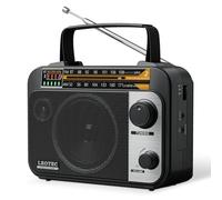 LEOTEC - FM AM Radio with Bluetooth, Portable Rechargeable Classic Transistor Battery, 4 AA Batteries, Wall Plug, Aux, Large Speaker, Small Earphones as Gift for