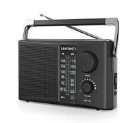 LEOTEC Portable AM FM Radio with Best Reception,Battery Operated or AC Power,Big Speaker,Large Tuning Knob,Clear Dial,Earphone Jack for Gift,Elder,Home Black