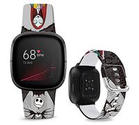 Leotop Compatible with Fitbit Sense/Sense 2/Versa 3/Versa 4 Bands, Halloween Jack&Sally Soft Silicone Chic Cute Cartoon Band Beautiful Art Replacement Sports Strap for Men Women (Black Halloween