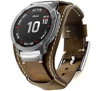 Leotop Leather Bands Compatible with Garmin Fenix 6X/6X Pro/5X/5X Plus/3/3 HR/Sapphire/D2/ Foretrek 601/701/Quatix 3/ Tactix Bravo Smartwatch,26mm Quick Fit Genuine Leather Cuff Band Strap (Coffee)