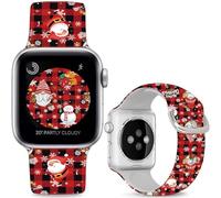 Leotop Pattern Printed Soft Silicone Bands Compatible with Apple Watch 49mm 46mm 45mm 44mm 42mm 41mm 40mm 38mm. (Red and Black Checkered Santa Claus, 49mm/46mm/45mm/44mm/42mm(Series 3 2 1))