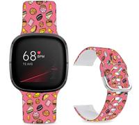 Leotop Pattern Printed Soft Silicone Replacement Bands Compatible with Fitbit Versa 4/ Fitbit Versa 3/ Fitbit Sense 2/Fitbit Sense for Women Men Teens. (Delicious Food)