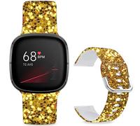 Leotop Pattern Printed Soft Silicone Replacement Bands Compatible with Fitbit Versa 4/ Fitbit Versa 3/ Fitbit Sense 2/Fitbit Sense for Women Men Teens. (Golden Fragments)