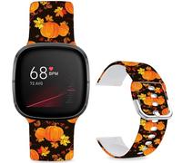 Leotop Pattern Printed Soft Silicone Replacement Bands Compatible with Fitbit Versa 4/ Fitbit Versa 3/ Fitbit Sense 2/Fitbit Sense for Women Men Teens. (Thanksgiving Pumpkin)