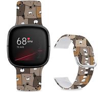 Leotop Pattern Printed Soft Silicone Replacement Bands Compatible with Fitbit Versa 4/ Fitbit Versa 3/ Fitbit Sense 2/Fitbit Sense for Women Men Teens. (Brown Gray Bear)