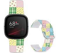 Leotop Pattern Printed Soft Silicone Replacement Bands Compatible with Fitbit Versa 4/ Fitbit Versa 3/ Fitbit Sense 2/Fitbit Sense for Women Men Teens. (Color Splicing Blocks)
