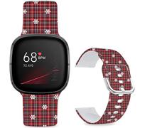 Leotop Pattern Printed Soft Silicone Replacement Bands Compatible with Fitbit Versa 4/ Fitbit Versa 3/ Fitbit Sense 2/Fitbit Sense for Women Men Teens. (Red Checkered Snowflakes)
