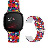 Leotop Pattern Printed Soft Silicone Replacement Bands Compatible with Fitbit Versa 4/ Fitbit Versa 3/ Fitbit Sense 2/Fitbit Sense for Women Men Teens. (Red Yellow and White Flowers)