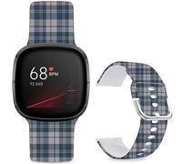 Leotop Pattern Printed Soft Silicone Replacement Bands Compatible with Fitbit Versa 4/ Fitbit Versa 3/ Fitbit Sense 2/Fitbit Sense for Women Men Teens. (Blue and White Checkered)