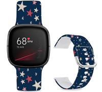 Leotop Pattern Printed Soft Silicone Replacement Bands Compatible with Fitbit Versa 4/ Fitbit Versa 3/ Fitbit Sense 2/Fitbit Sense for Women Men Teens. (Blue Starry Sky)