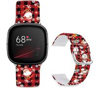 Leotop Pattern Printed Soft Silicone Replacement Bands Compatible with Fitbit Versa 4/ Fitbit Versa 3/ Fitbit Sense 2/Fitbit Sense for Women Men Teens. (Red and Black Checkered Santa Claus)