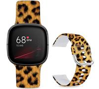 Leotop Pattern Printed Soft Silicone Replacement Bands Compatible with Fitbit Versa 4/ Fitbit Versa 3/ Fitbit Sense 2/Fitbit Sense for Women Men Teens. (Gold Leopard Print)