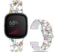 Leotop Pattern Printed Soft Silicone Replacement Bands Compatible with Fitbit Versa 4/ Fitbit Versa 3/ Fitbit Sense 2/Fitbit Sense for Women Men Teens. (Pink Cartoon Cat)