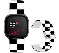 Leotop Pattern Printed Soft Silicone Replacement Bands Compatible with Fitbit Versa 4/ Fitbit Versa 3/ Fitbit Sense 2/Fitbit Sense for Women Men Teens. (Luxury Black and White Checkered)