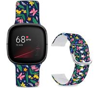Leotop Pattern Printed Soft Silicone Replacement Bands Compatible with Fitbit Versa 4/ Fitbit Versa 3/ Fitbit Sense 2/Fitbit Sense for Women Men Teens. (Yellow Pink Flower Green Blue Leaf)