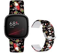 Leotop Pattern Printed Soft Silicone Replacement Bands Compatible with Fitbit Versa 4/ Fitbit Versa 3/ Fitbit Sense 2/Fitbit Sense for Women Men Teens. (Santa's Hat)