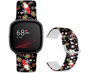 Leotop Pattern Printed Soft Silicone Replacement Bands Compatible with Fitbit Versa 4/ Fitbit Versa 3/ Fitbit Sense 2/Fitbit Sense for Women Men Teens. (Santa's Hat)
