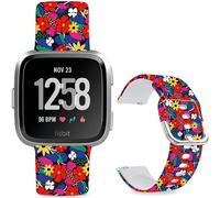 Leotop Pattern Printed Soft Silicone Replacement Bands Compatible with Fitbit Versa/Fitbit Versa 2 for Women Men Teens. (Red Yellow and White Flowers)