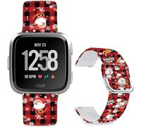 Leotop Pattern Printed Soft Silicone Replacement Bands Compatible with Fitbit Versa/Fitbit Versa 2 for Women Men Teens. (Red and Black Checkered Santa Claus)