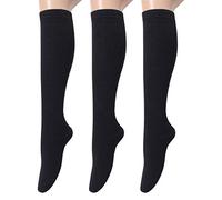 Leotruny 3 Pairs Women's Cotton Opaque Knee High Socks, C01-3 Pairs Black, 7-13