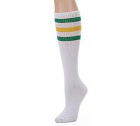 Leotruny Knee High Tube Socks: Over the Calf Retro Striped Socks for Men and Women, White/Green/Yellow, One Size