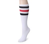 Leotruny Knee High Tube Socks: Over the Calf Retro Striped Socks for Men Women, X05-White/Black/Red, One Size