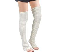 leotruny Women's Winter Over Knee High Footless Socks Knit Leg Warmers - white - One Size
