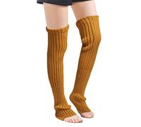 leotruny Women's Winter Over Knee High Footless Socks Knit Leg Warmers, Yellow, One Size
