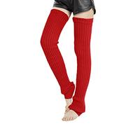 leotruny Women's Winter Thick Knit Extra Long Thigh High Leg Warmers, C06-red, Medium