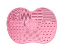 LEOUEANR 1Pcs Silicone Makeup Brush Cleaning Mat, Foldable Apple-Shaped Portable Washing Pad & Make Up Brush Cleaner with Textured Surface(Pink)