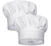 LEOUEANR 2Pcs Professional Chef's Hat, Adjustable Cooking Cap for Men and Women, Breathable Dome Top Cotton Hat for Kitchen Bakery Restaurant, White