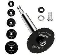 LEOUEANR 6-Piece Circular Saw Blade Set, 1 Extended Hex Shank + 44mm/35mm/32mm/25mm/22mm Black Cutting Blades, Multi-Material Cutting Tool for Wood, Plastic & Metal