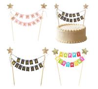 LEOUEANR Pack of 3 Happy Birthday Cake Toppers, Multicoloured Banner Decorations, Ideal for Birthday Parties, Wedding Celebrations, Event Decor