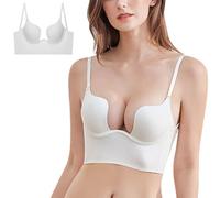 LEOUNA Fitcharm Bra,Fitcharm U Shape Backless Bra,Deep U Shaped Plunge Backless Bra with Convertible Clear Strap for Women (White-1PCS,34C)