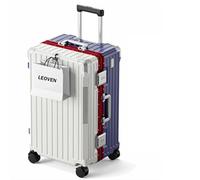 LEOVEN Hardside Luggage, LS-8119 PC Hard Shell Suitcase with Cup Holder, USB, Type-C, 3:7 Ratio, Large Capacity, Aluminium Frame, TSA Customs Lock, 360° Double Wheels with Brake and Shock Absorber