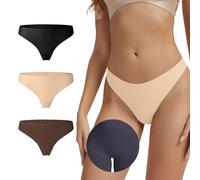 Leovqn 3 Pack Seamless Thongs for Women,No Show Crotch Outline,Invisible Panties Lines,Workout G-Strings Underwear