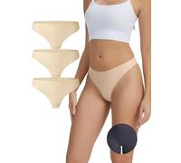 Leovqn 3 Pack Seamless Thongs for Women No Show Thong Panty Liners Invisible Panties Cotton Breathable G-Strings Underwear