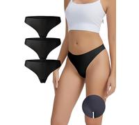 Leovqn 3 Pack Seamless Thongs for Women No Show Thong Panty Liners Invisible Panties Cotton Breathable G-Strings Underwear