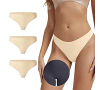 Leovqn 3 Pack Seamless Thongs for Women No Show Thong Panty Liners Invisible Panties Cotton Breathable G-Strings Underwear