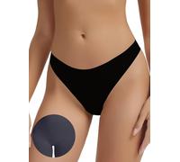 Leovqn Seamless Thongs for Women No Show Thong Panty Liners Invisible Panties Cotton Breathable G-Strings Underwear Black
