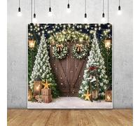 Leowefowa 10x10ft Christmas Backdrop Christmas Tree Rustic Wood Barn Door House Interior Photography Background Winter Snow Pine Tree Newborn Kids Families Xmas Party Decors Photo Shoots Studio Props