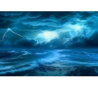 Leowefowa 10x8ft Summer Ocean Lightning Backdrop Stormy Sea Waves Clouds Sky Night Thunder Background Illumination VBS 2026 Nautical Birthday Party Decorations Banner Photo Studio Props