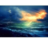 Leowefowa 10x8ft Summer Stormy Sea Photography Backdrop Dazzling Ocean Lightning Thunder Wave Illumination VBS 2026 Decorations Background Nautical Birthday Party Decor Photo Booth Props