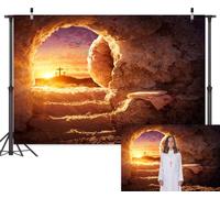 Leowefowa 10x8ft Vinyl Easter He is Risen Backdrop Easter Jesus Christ Cross Cave Mountaintop Sunset God Bless Crucifixion Background Birth of Jesus Backdrop Christmas Church Santury Decor Props