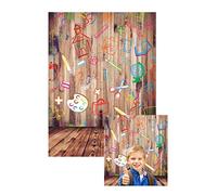 Leowefowa 5X7FT Vinyl Photography Backdrop Back to School Hand Painted Pencils House Books on Vintage Retro Stripes Wood Floor Background Baby Kids Children Photo Studio Props
