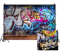 Leowefowa 7X5FT Graffiti Backdrop 80's Hip Hop Backdrops for Photography Hand Drawing Mural Painting on Brick Wall Vinyl Photo Background Boys Adults Party Room Wallpaper Studio Props