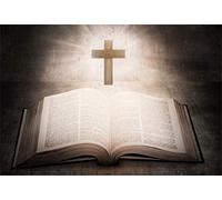 Leowefowa 7x5ft Jesus Christ Backdrop Vinyl Retro Rustic Glowing Crucifix Opened Bible Book Photography Background Bible Story Performance Banner Bible School Photo Church Event Shoot