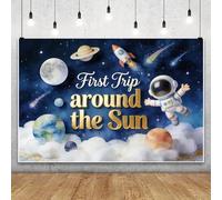 Leowefowa 8x6ft First Trip Around The Sun Birthday Backdrop Outer Space Planets Astronaut Background for Photography Galaxy Space Sun Boy 1st Birthday Party Banner Decor Photo Studio Prop
