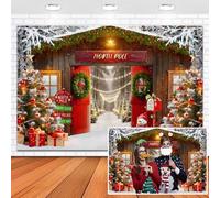 Leowefowa Christmas Barn Wood Door Backdrop for Photography 10x8ft North Pole Xmas Snowy Pine Tree Backdrop Background for New Year Christmas Party Decorations Photo Booth Props Vinyl